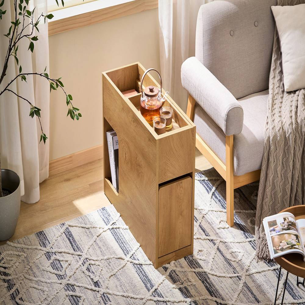 SoBuy Table de Chevet Étroite à Plateau Amovible avec Tiroir de Rangement Gain de Place Naturel - Image 10