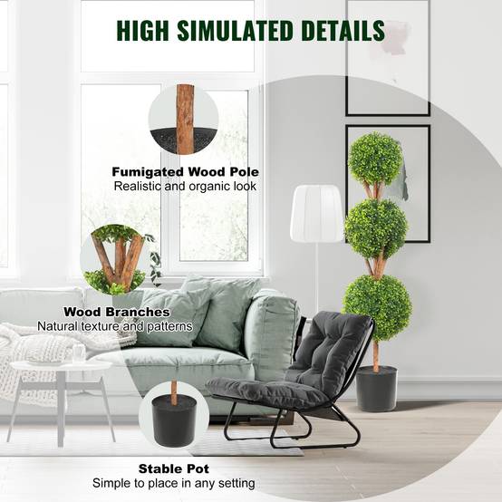 VEVOR Buis Topiaire Artificiel 2 Plantes Déco 122 cm 10 Feuilles Remplaçables - Image 5