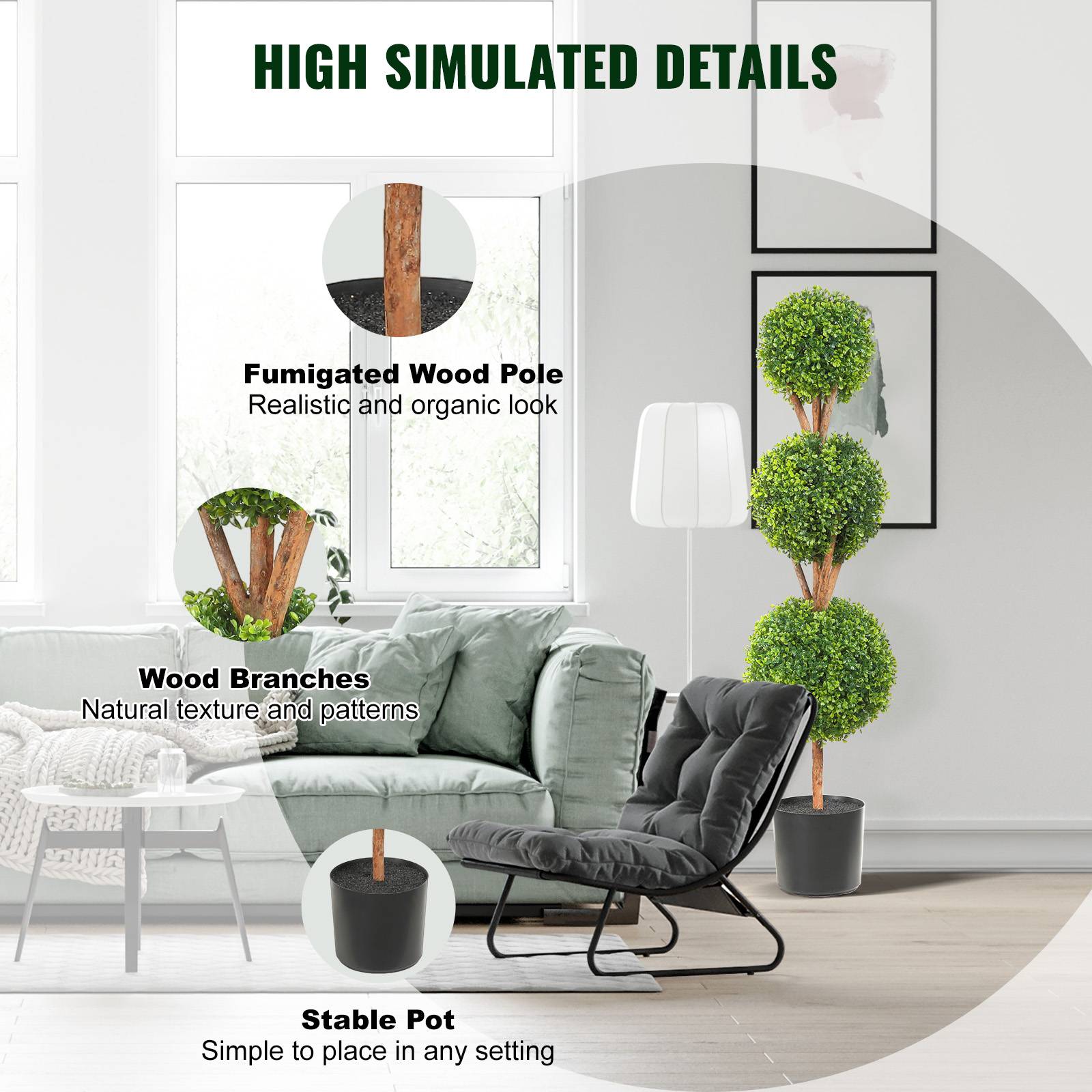VEVOR Buis Topiaire Artificiel 2 Plantes Déco 122 cm 10 Feuilles Remplaçables - Image 5