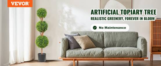 VEVOR Buis Topiaire Artificiel 2 Plantes Déco 122 cm 10 Feuilles Remplaçables - Image 9