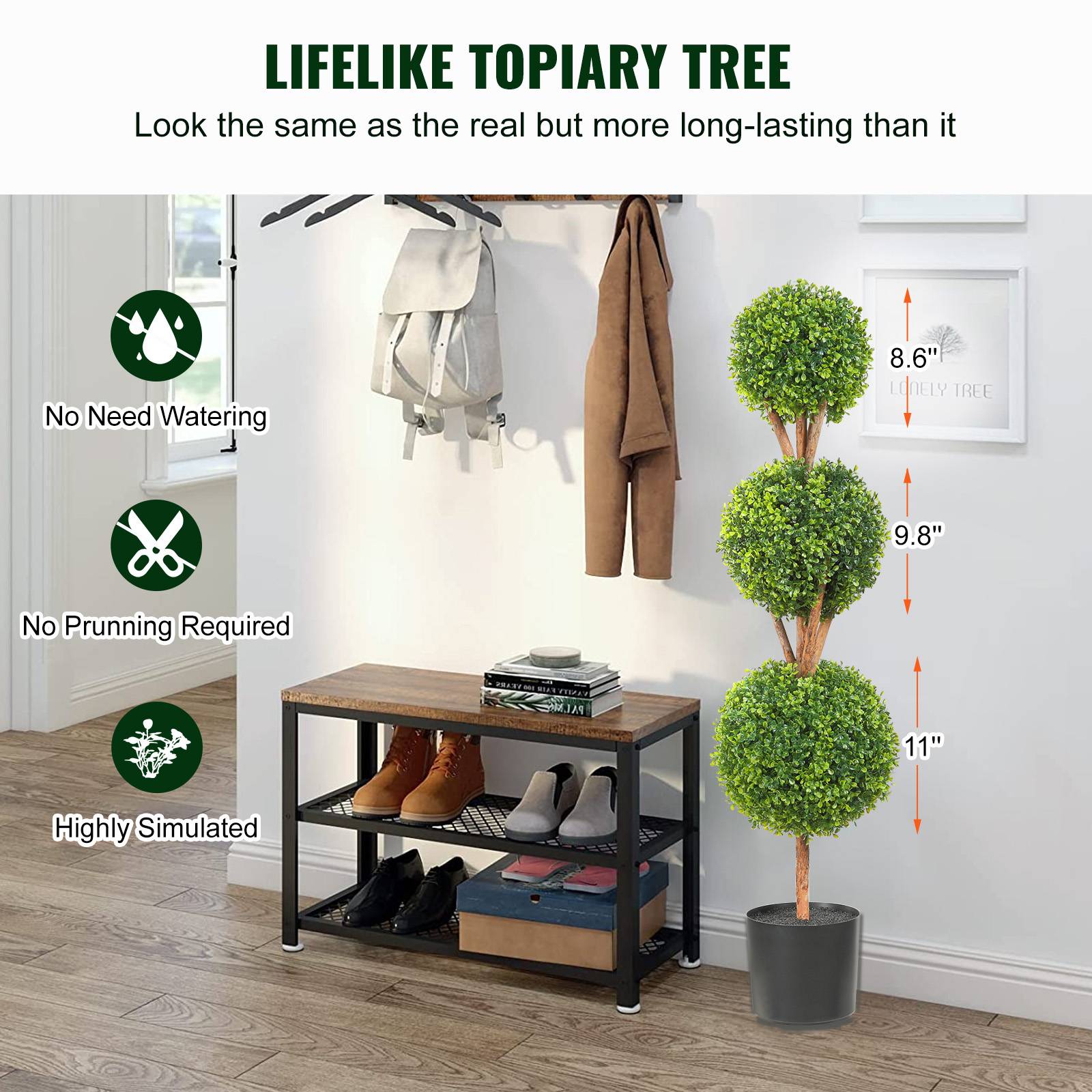 VEVOR Buis Topiaire Artificiel 2 Plantes Déco 122 cm 10 Feuilles Remplaçables - Image 2