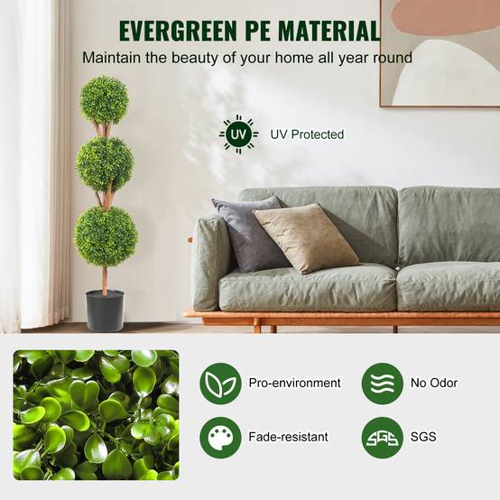 VEVOR Buis Topiaire Artificiel 2 Plantes Déco 122 cm 10 Feuilles Remplaçables - Image 3