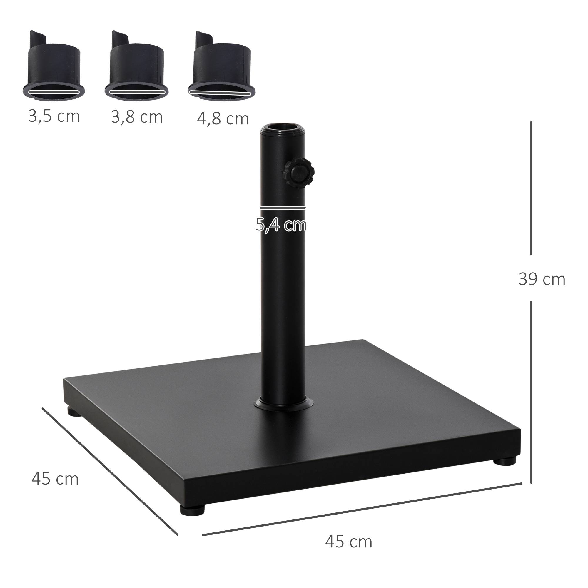 Pied de parasol béton acier lourd jardin terrasse maintien sécurisé 45cm noir - ComfortXL Outdoor Living - Image 5