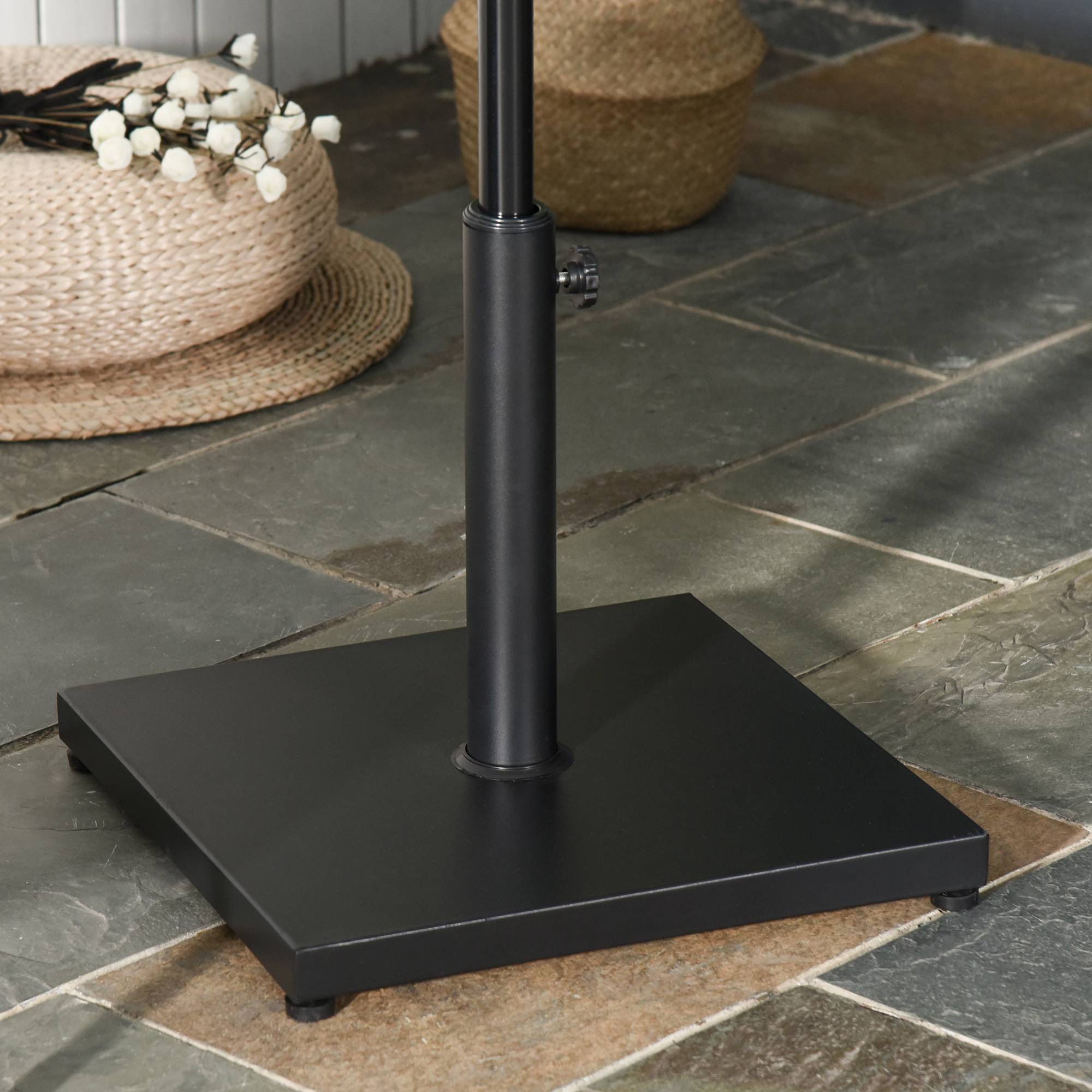 Pied de parasol béton acier lourd jardin terrasse maintien sécurisé 45cm noir - ComfortXL Outdoor Living - Image 3