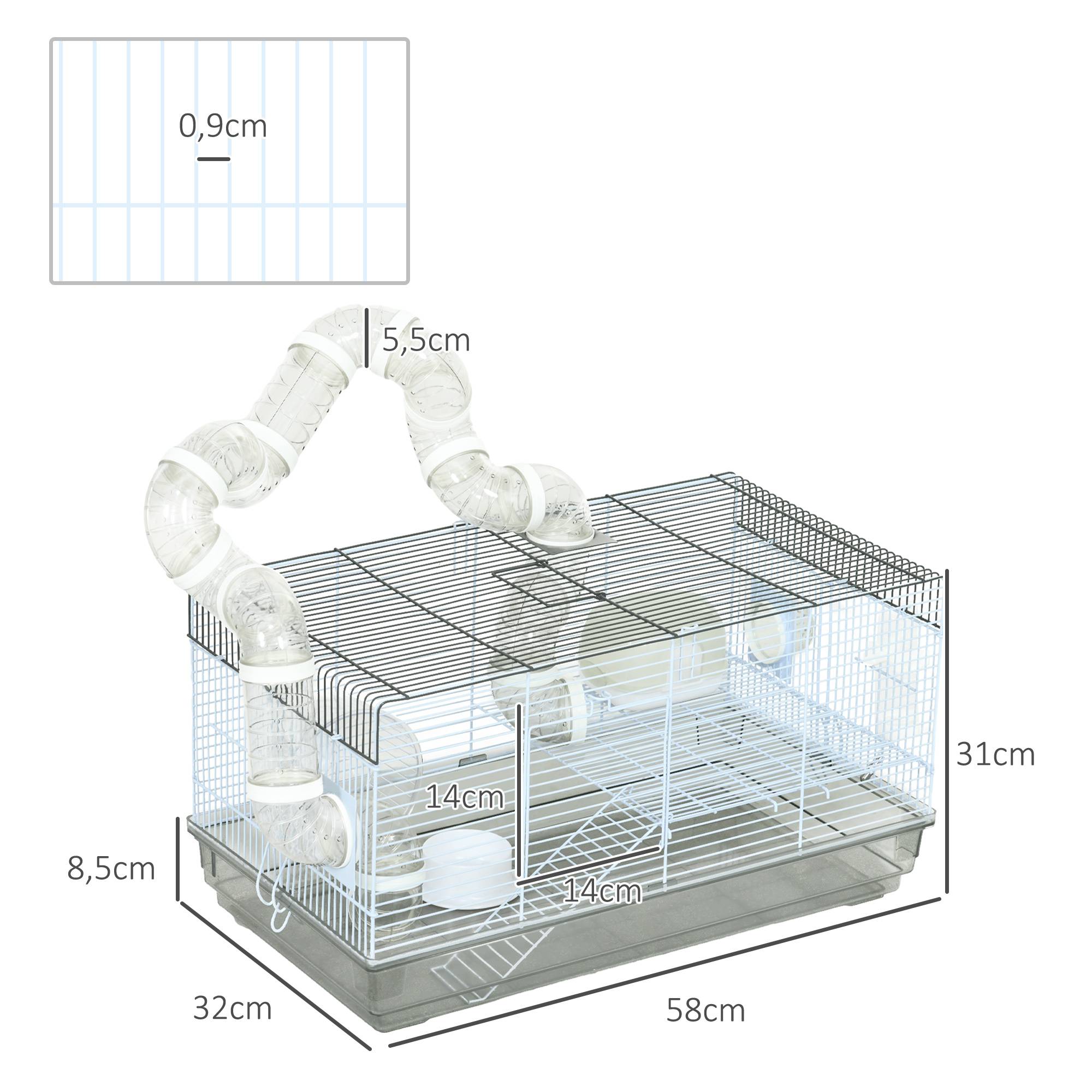 Cage hamster fil acier pour petits rongeurs avec tunnel et accessoires 58x32x31cm gris - ComfortXL Outdoor Living - Image 5