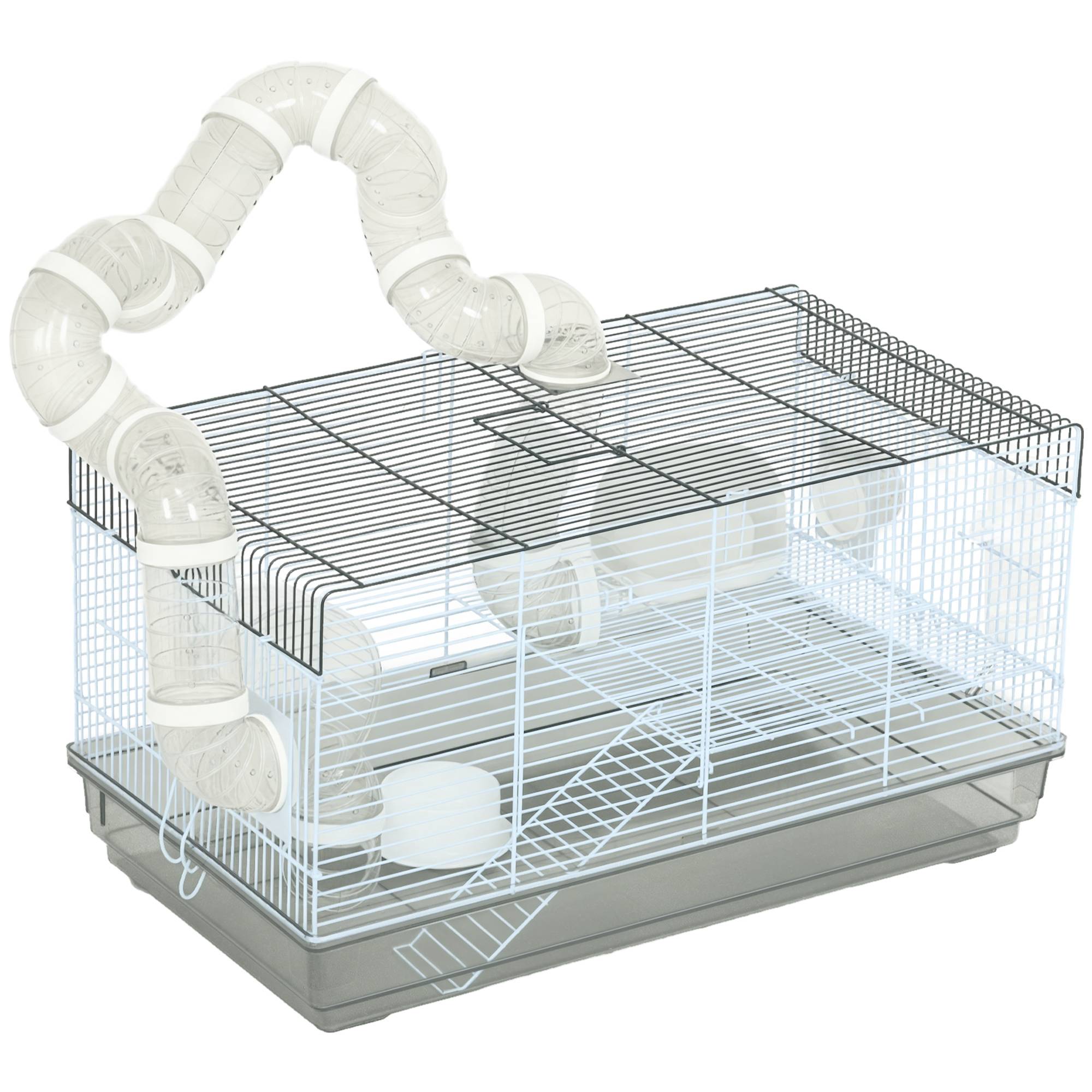 Cage hamster fil acier pour petits rongeurs avec tunnel et accessoires 58x32x31cm gris - ComfortXL Outdoor Living - Image 1