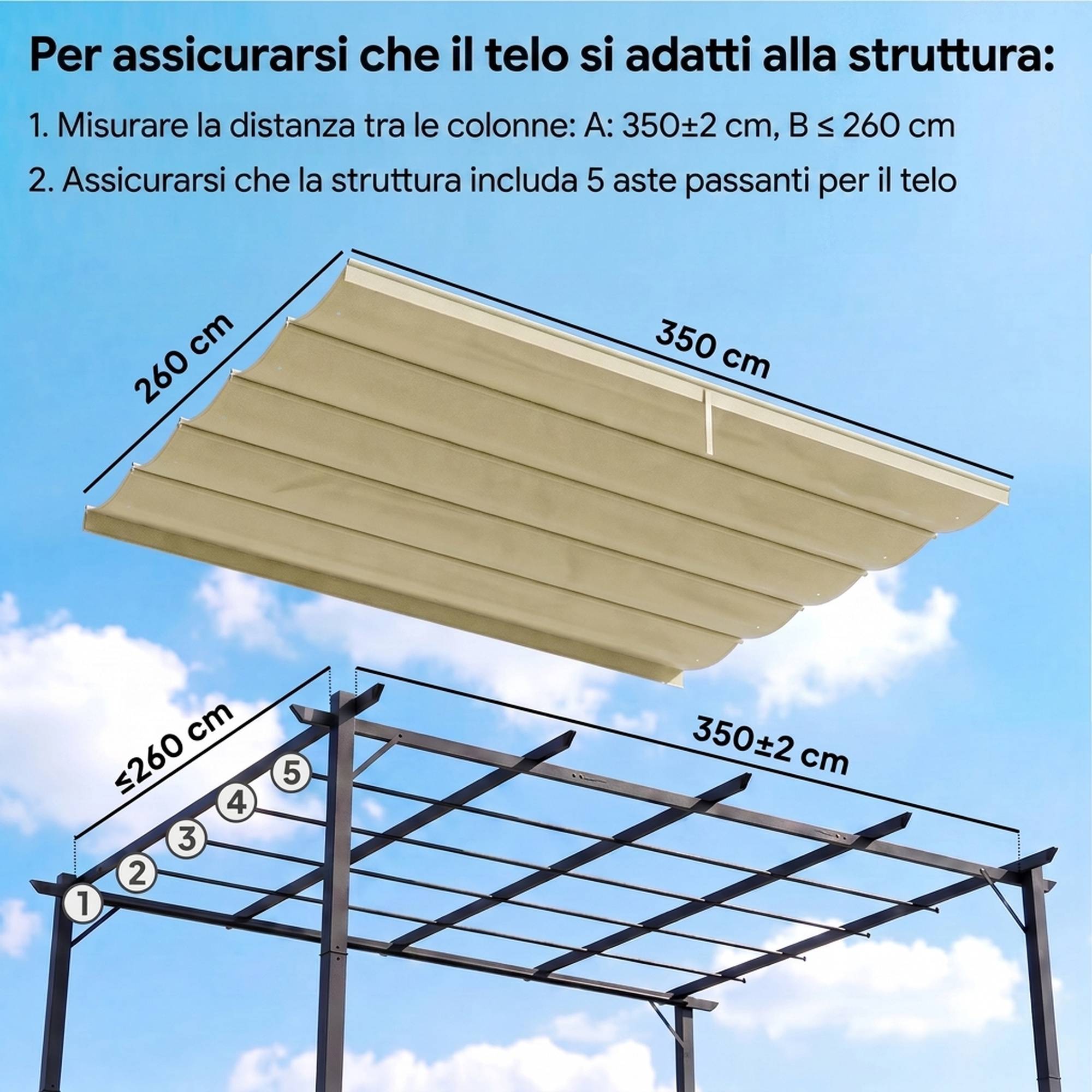 Couverture pour Gazebo Pergola 4x3 m en Polyester Respirable Beige avec 10 Trous de Drainage - Image 6