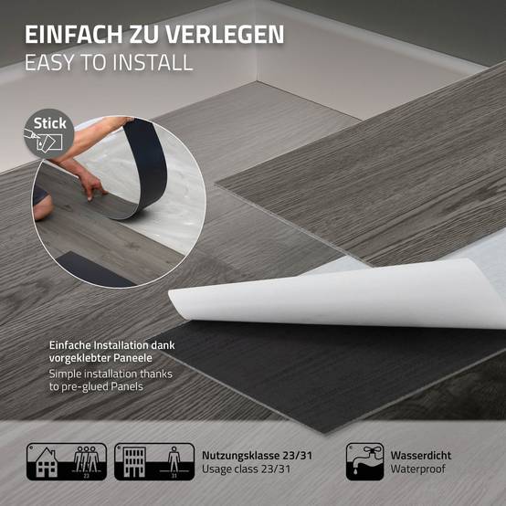 Sol Vinyle Adhésif ML DESIGN – Aspect Chêne Rouge, 4,46m² En 32 Planches