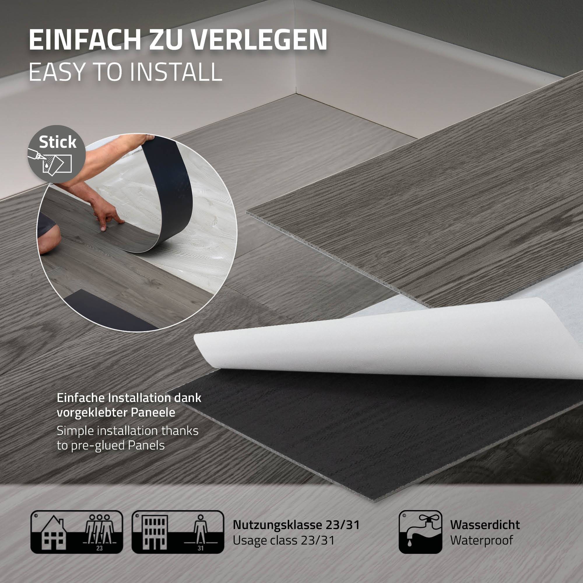 Sol Vinyle Adhésif ML DESIGN – Aspect Chêne Rouge, 4,46m² En 32 Planches