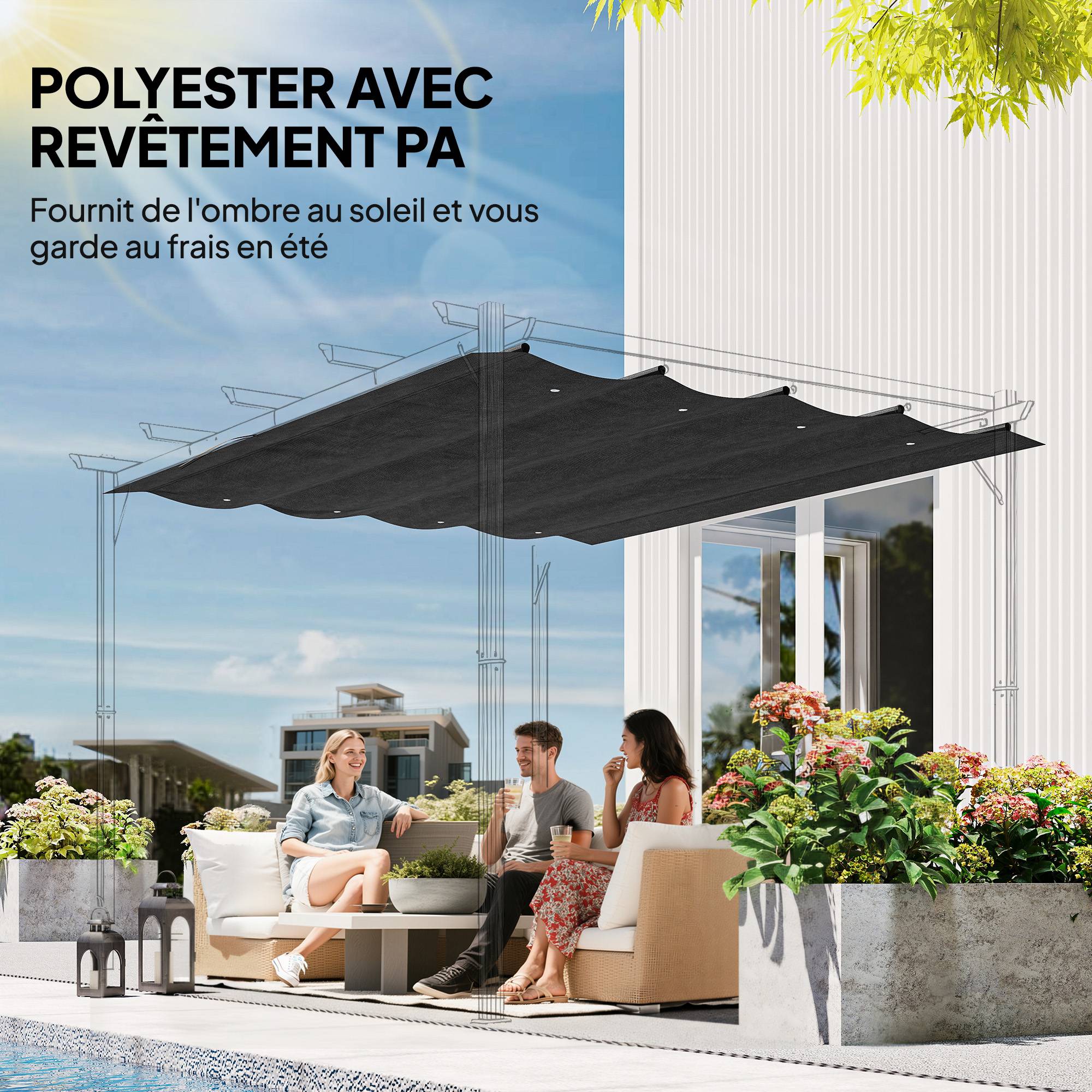 Toile de toit de rechange pour pergola toile de remplacement protection solaire Anti-UV 30+ pour pergola de 3 x 2 m - Image 7