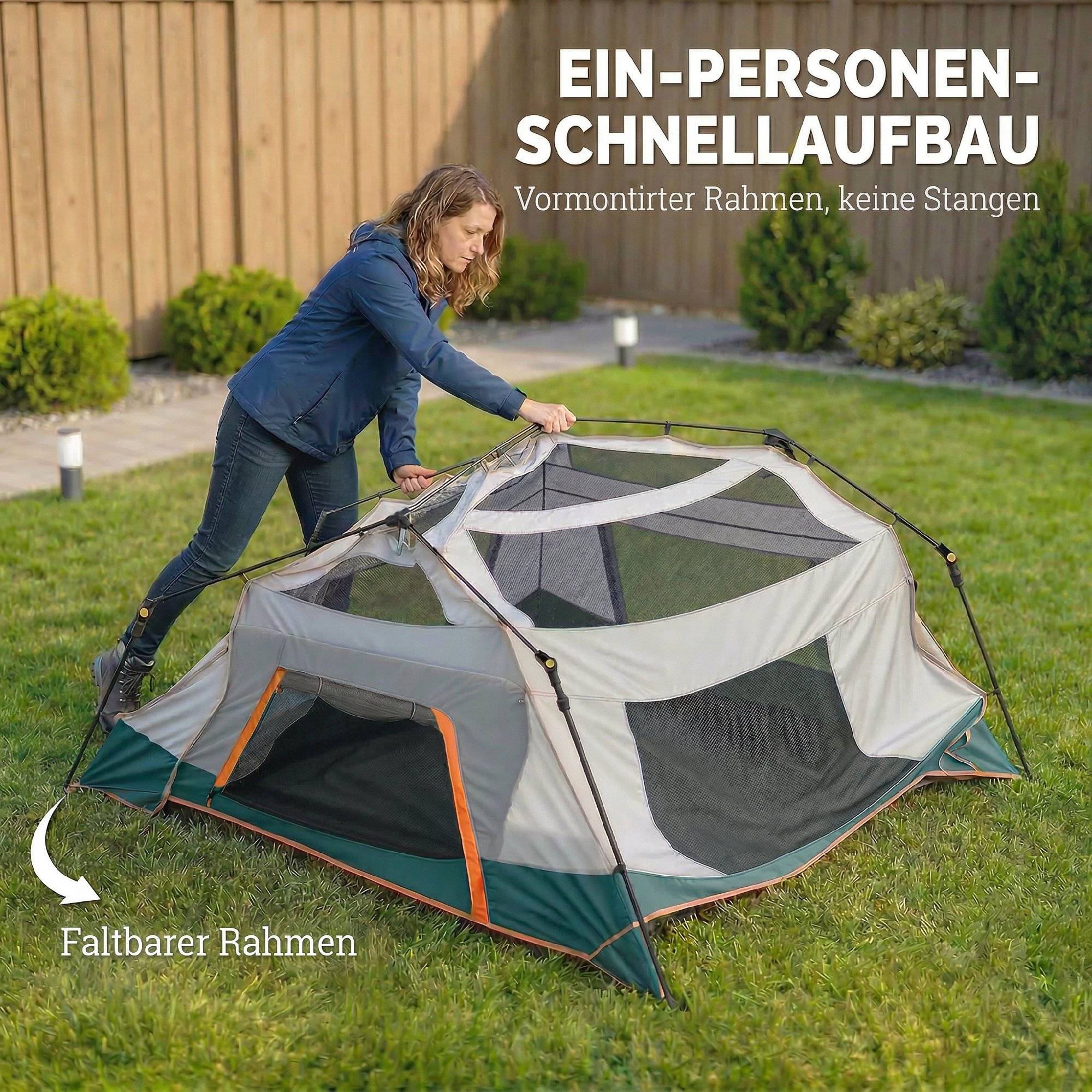 Sans Marque - Tente camping 4-6 pers., stable, 3000mm imperméable, familiale, toit amovible, UV30+, vert - Image 9