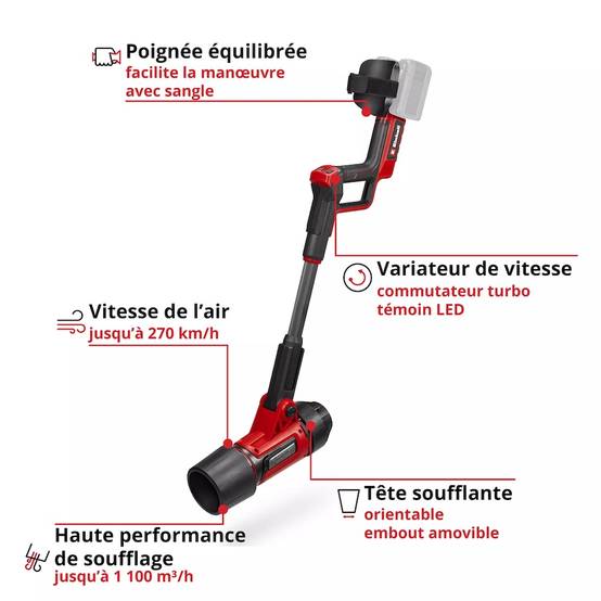 Einhell - Souffleur de feuilles sans fil – GP-LB 36/270 Li E BL-Solo – 36 V – 270 km/h – Débit 1.100 m³/h – Tête orientable Einhell - Image 3