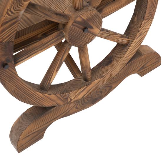 Banc de jardin 2 places en bois massif, accoudoirs, design roues de chariot, 114x58x80 cm, charge 250 kg, marron - Image 10
