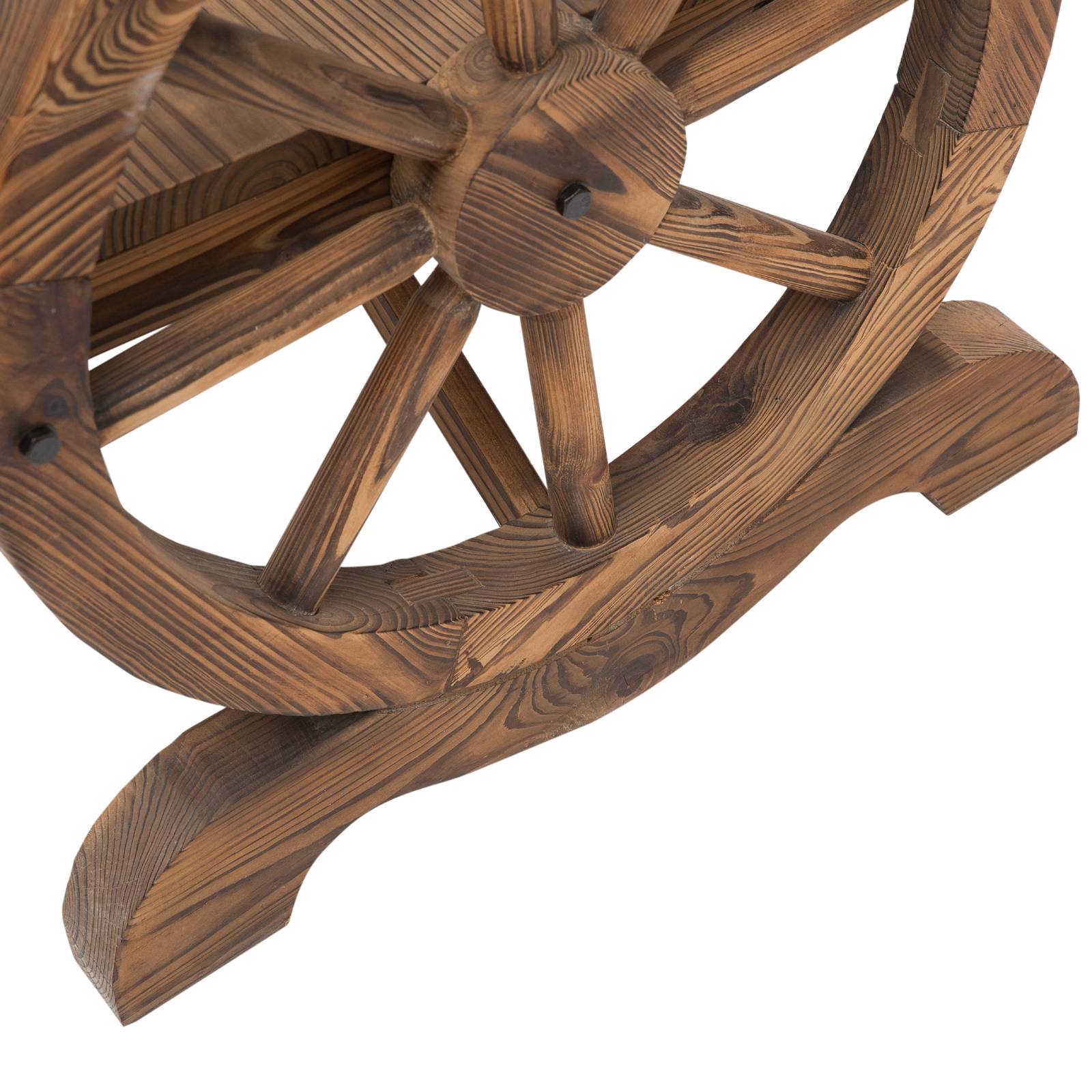 Banc de jardin 2 places en bois massif, accoudoirs, design roues de chariot, 114x58x80 cm, charge 250 kg, marron - Image 10