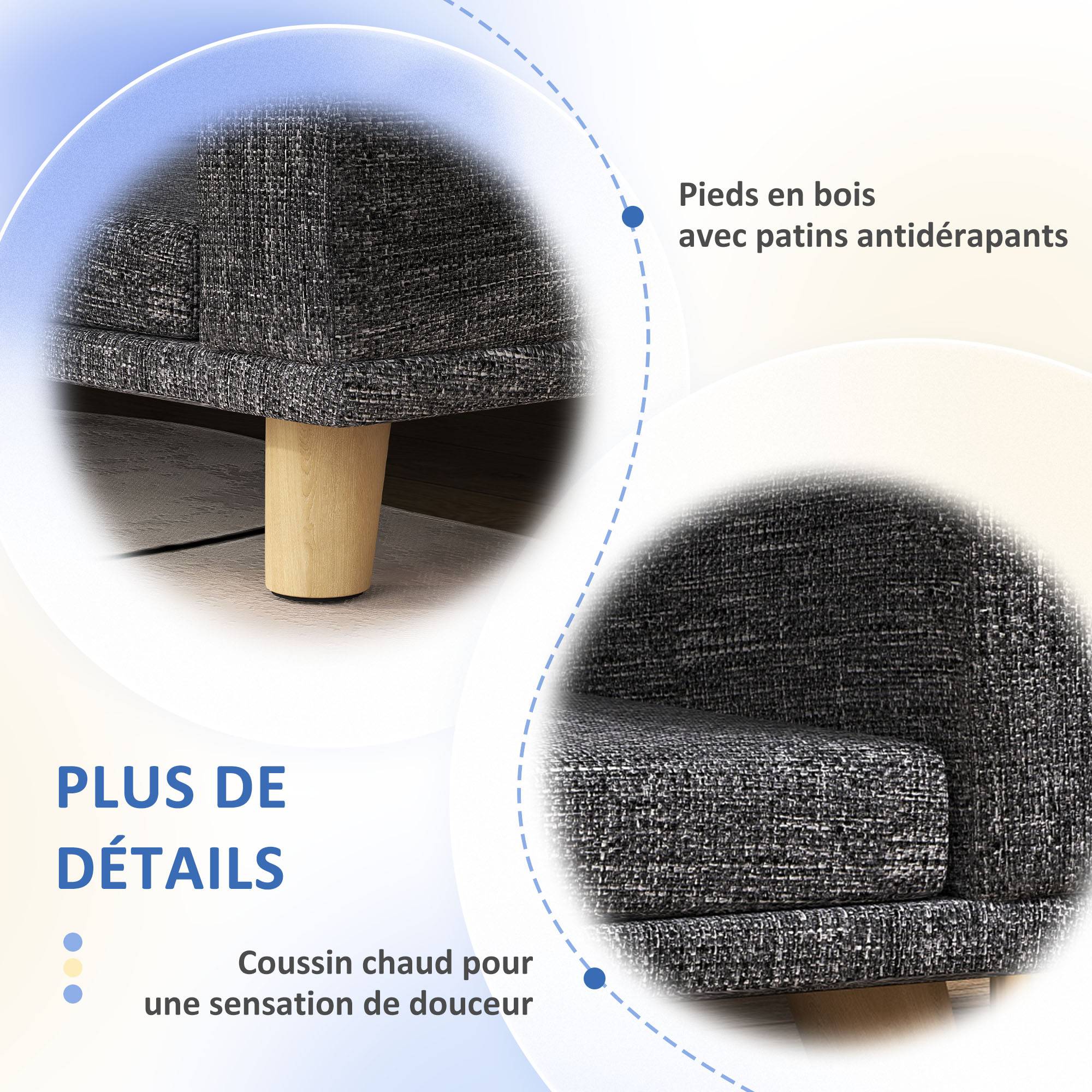 ComfortXL - Canapé chien surélevé polyester et bois 98 x 67 cm gris foncé grand chien couchage lavable - ComfortXL Outdoor Living - Image 7