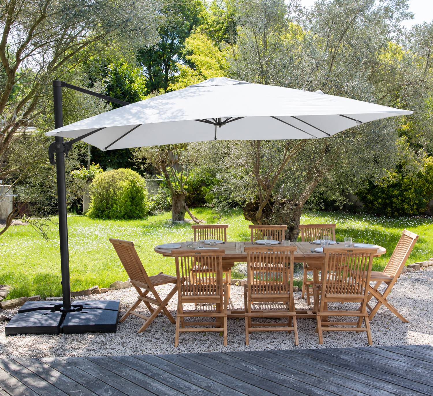 Happy Garden - Parasol déporté MOLOKAI carré 3x3m blanc + housse - HAPPY GARDEN - Image 5