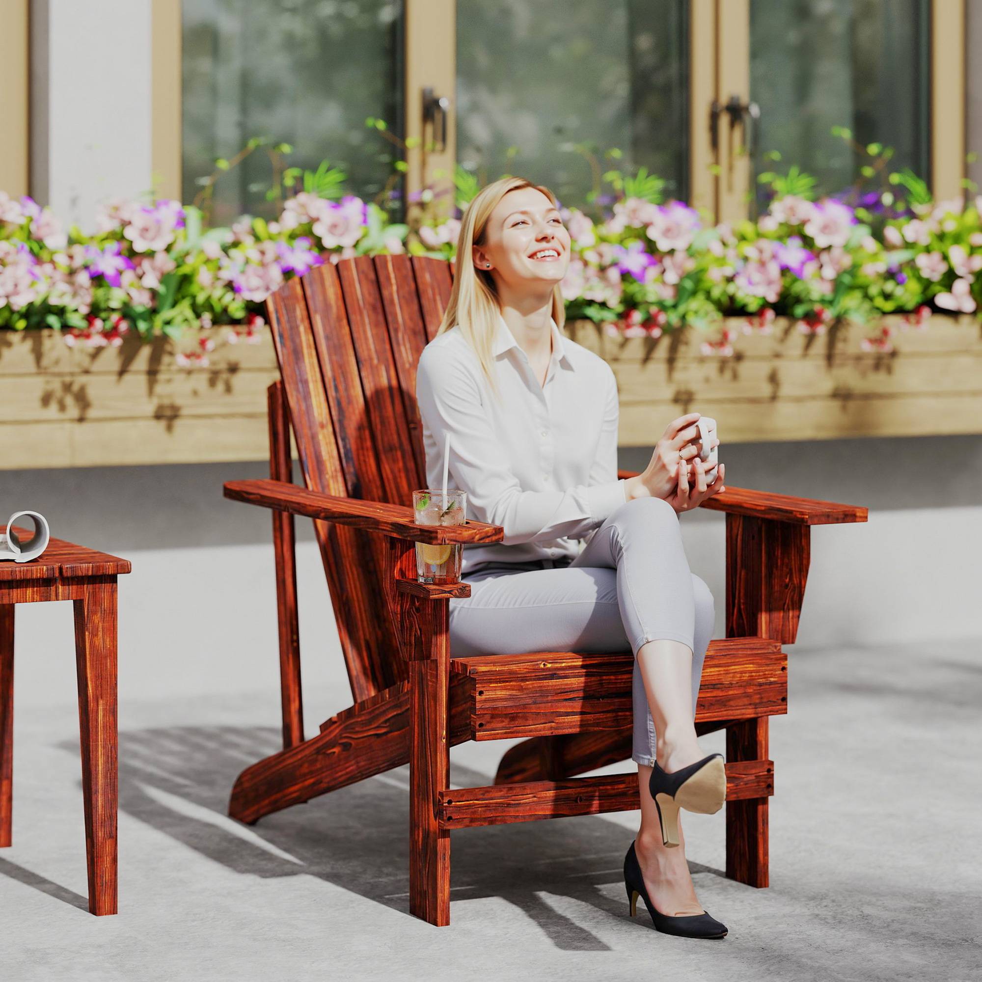 ComfortXL - Fauteuil Adirondack bois sapin terrasse Dossier haut et porte-gobelet 72x95x93cm Marron - ComfortXL Outdoor Living - Image 4