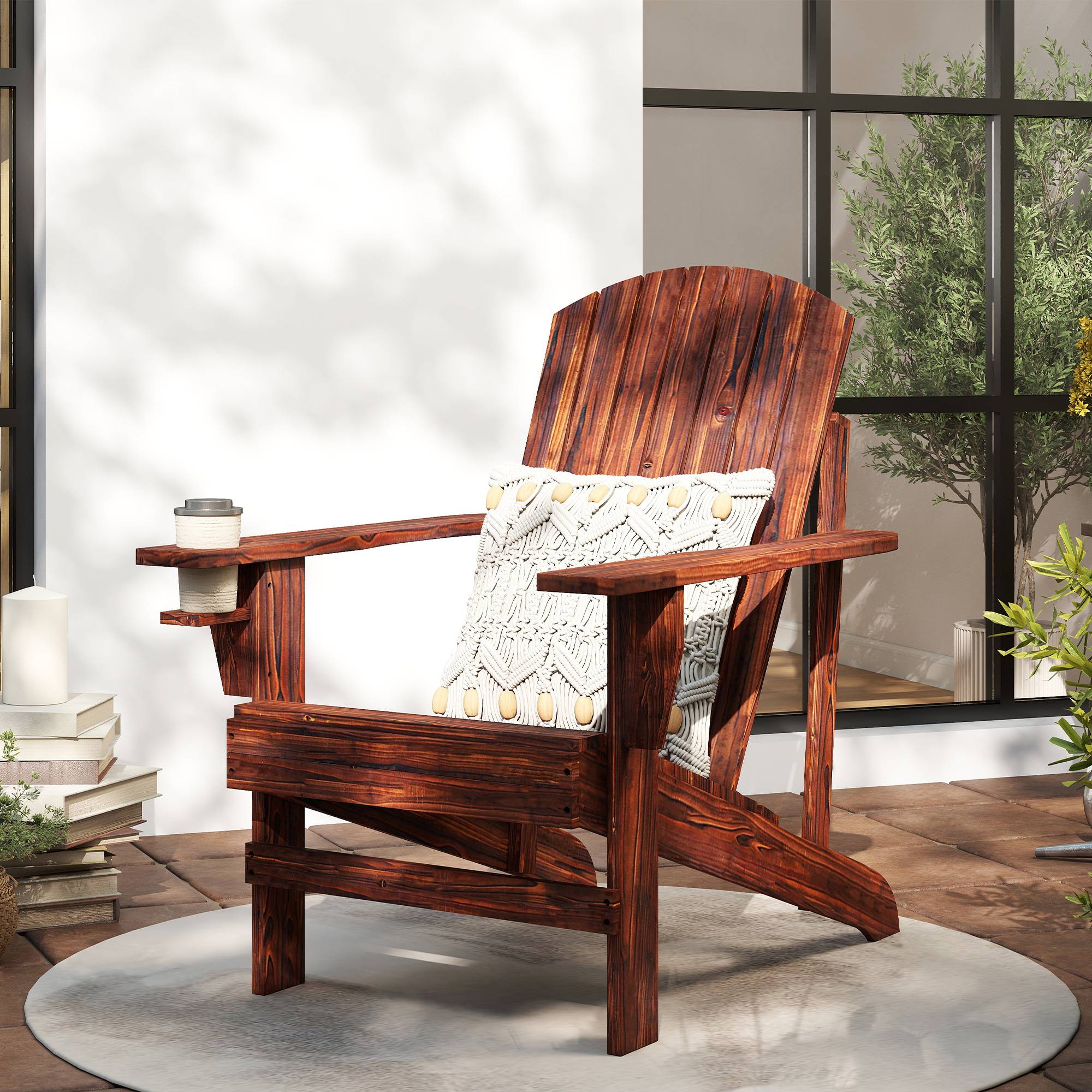 ComfortXL - Fauteuil Adirondack bois sapin terrasse Dossier haut et porte-gobelet 72x95x93cm Marron - ComfortXL Outdoor Living - Image 3