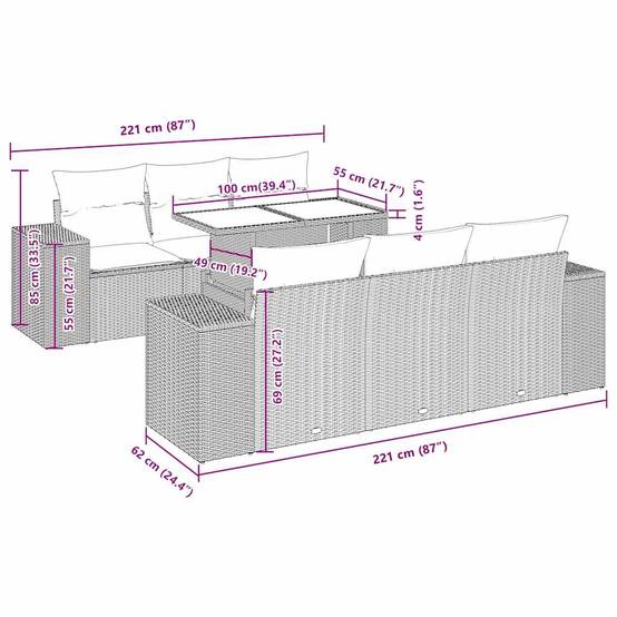 Salon de jardin modulable 7 pcs résine tressée avec rangement intégré et table relevable gris – ComfortXL Outdoor Living - Image 4