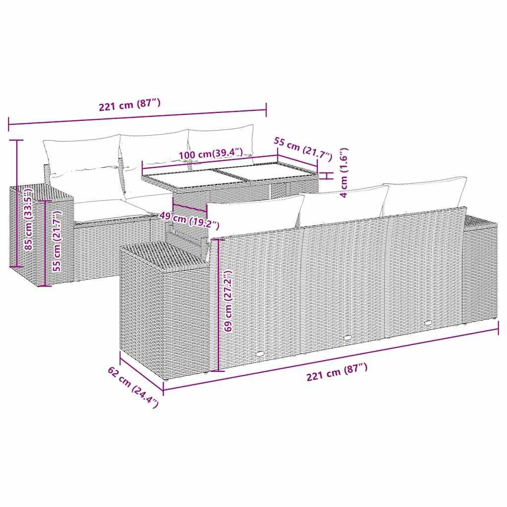 Salon de jardin modulable 7 pcs résine tressée avec rangement intégré et table relevable gris – ComfortXL Outdoor Living - Image 4