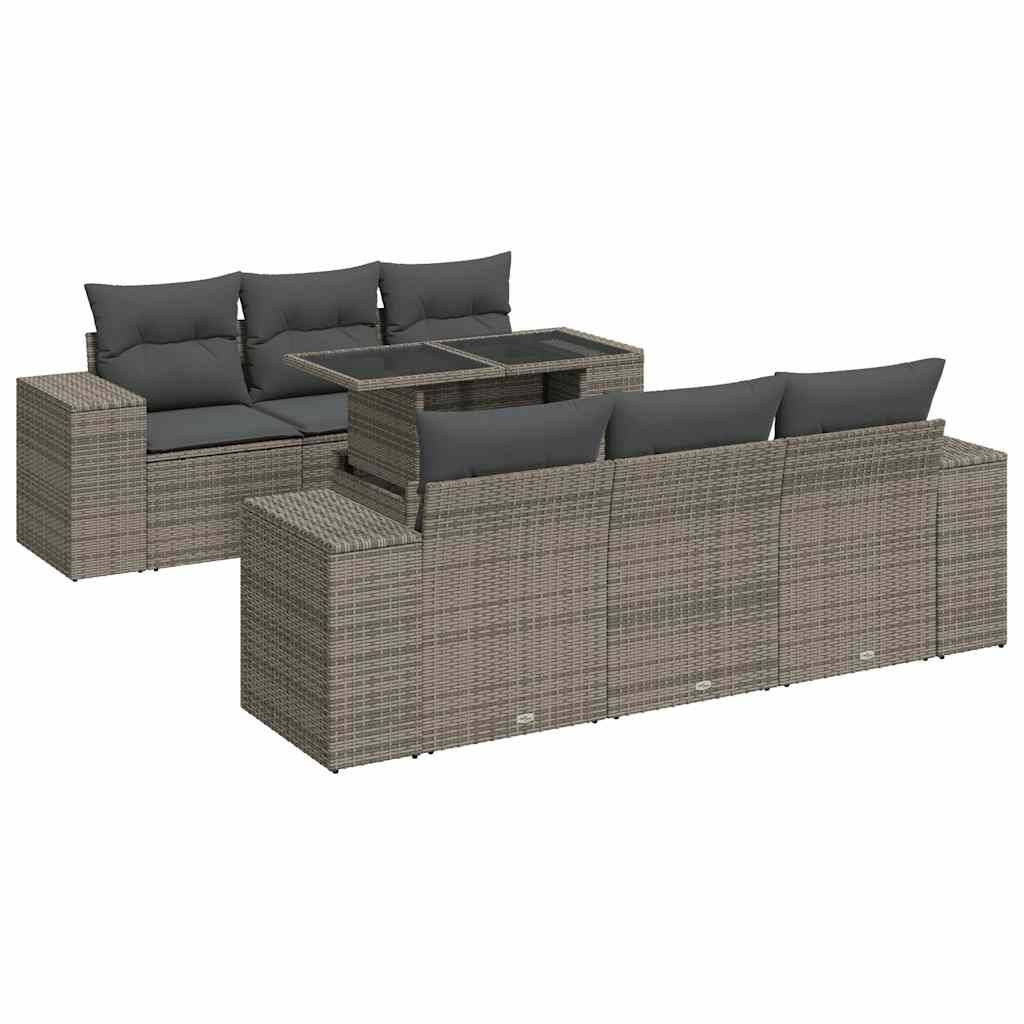 Salon de jardin modulable 7 pcs résine tressée avec rangement intégré et table relevable gris – ComfortXL Outdoor Living - Image 2