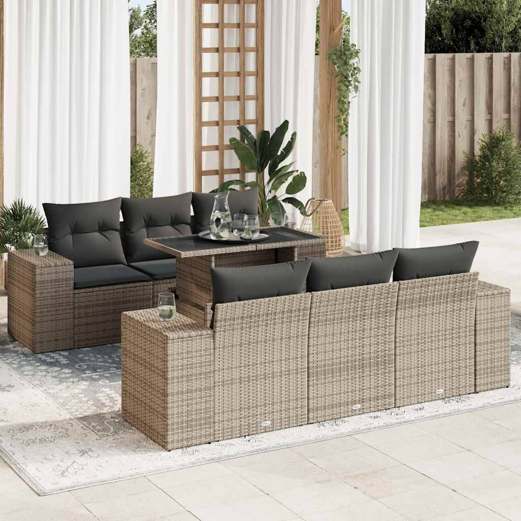 Salon de jardin modulable 7 pcs résine tressée avec rangement intégré et table relevable gris – ComfortXL Outdoor Living - Image 1