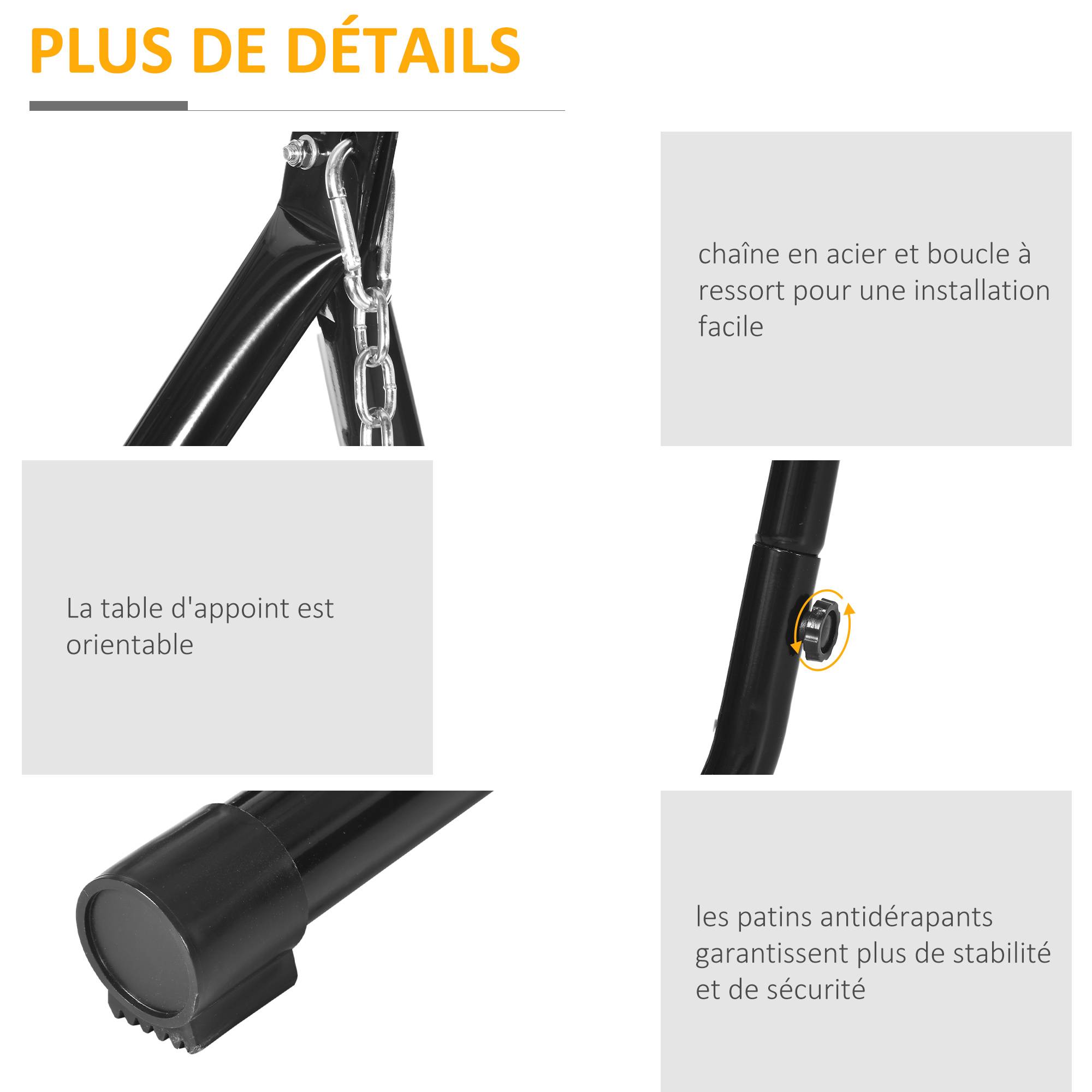 Support pour Fauteuil Suspendu - Pied Fauteuil Suspendu - Tablette réglable Incluse - max 120 Kg - Image 8