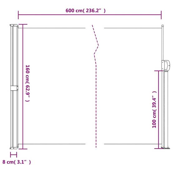 Store latéral rétractable polyester taupe 160 x 600 cm - PANGIVO - Image 10