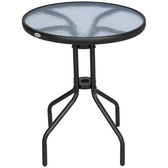 Table de jardin ronde Ø60x70 cm en métal, résistante aux intempéries, motif ondulé, table d’extérieur balcon et camping, noire - Image 1
