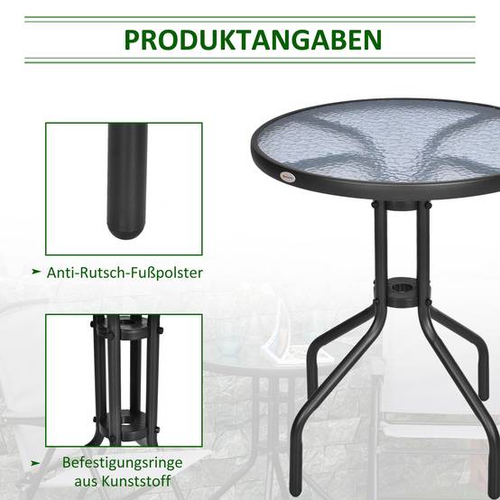 Table de jardin ronde Ø60x70 cm en métal, résistante aux intempéries, motif ondulé, table d’extérieur balcon et camping, noire - Image 8