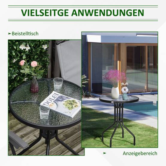Table de jardin ronde Ø60x70 cm en métal, résistante aux intempéries, motif ondulé, table d’extérieur balcon et camping, noire - Image 7