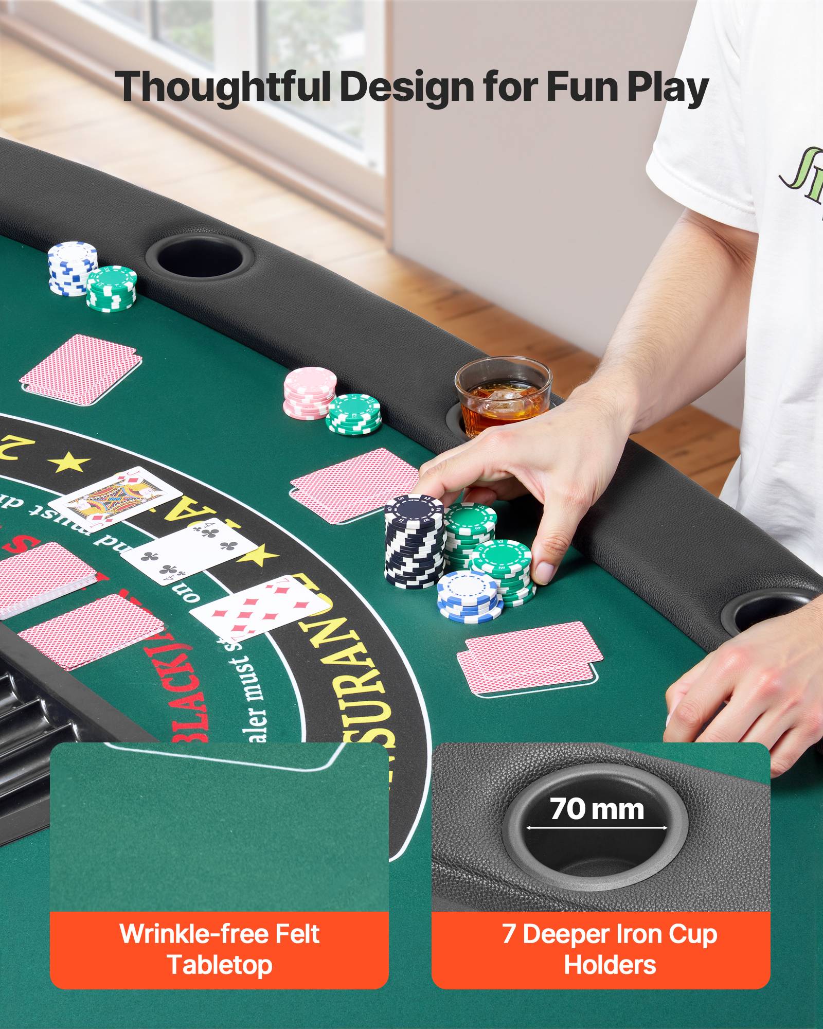 Vevor - VEVOR Table de Poker Pliable de 183 cm pour 7 Joueurs Casino Texas Hold'em - Image 5