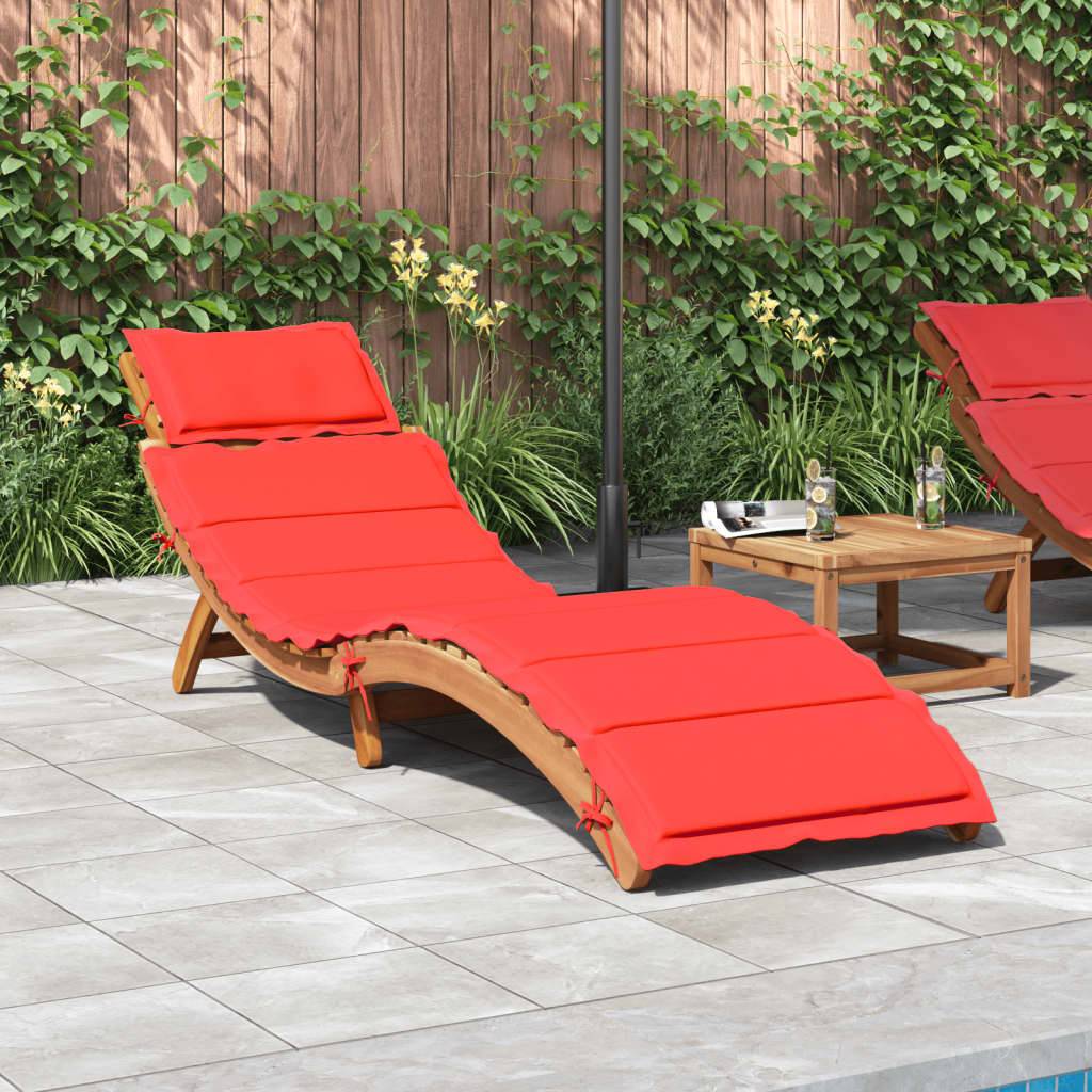 Chaise longue avec coussin rouge en bois d'acacia massif 184 x 55 x 65 cm (pliée : 92 x 55 x 20 cm) - PANGIVO - Image 1