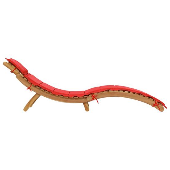 Chaise longue avec coussin rouge en bois d'acacia massif 184 x 55 x 65 cm (pliée : 92 x 55 x 20 cm) - PANGIVO - Image 4