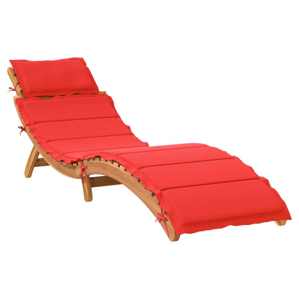 Chaise longue avec coussin rouge en bois d'acacia massif 184 x 55 x 65 cm (pliée : 92 x 55 x 20 cm) - PANGIVO - Image 2