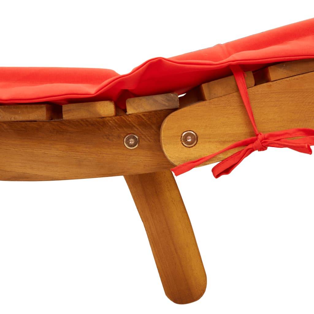 Chaise longue avec coussin rouge en bois d'acacia massif 184 x 55 x 65 cm (pliée : 92 x 55 x 20 cm) - PANGIVO - Image 7