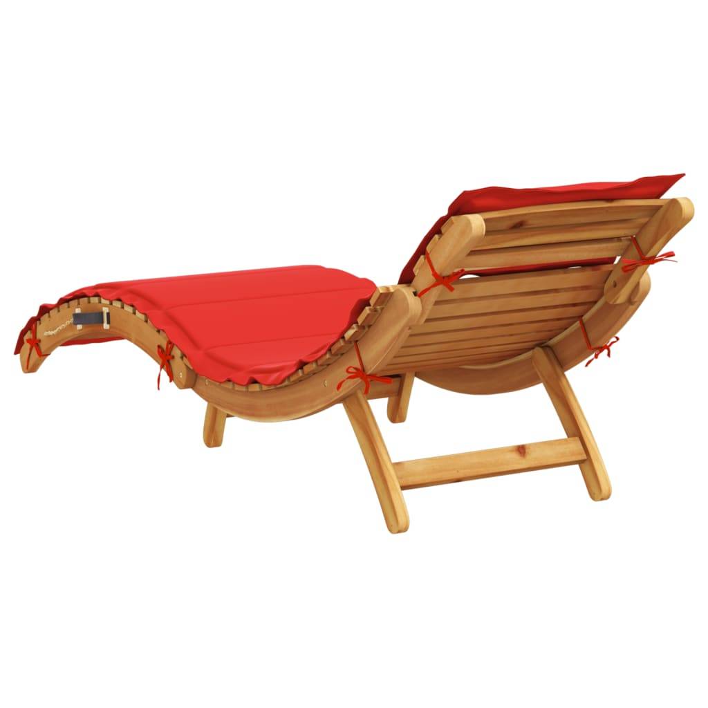 Chaise longue avec coussin rouge en bois d'acacia massif 184 x 55 x 65 cm (pliée : 92 x 55 x 20 cm) - PANGIVO - Image 5