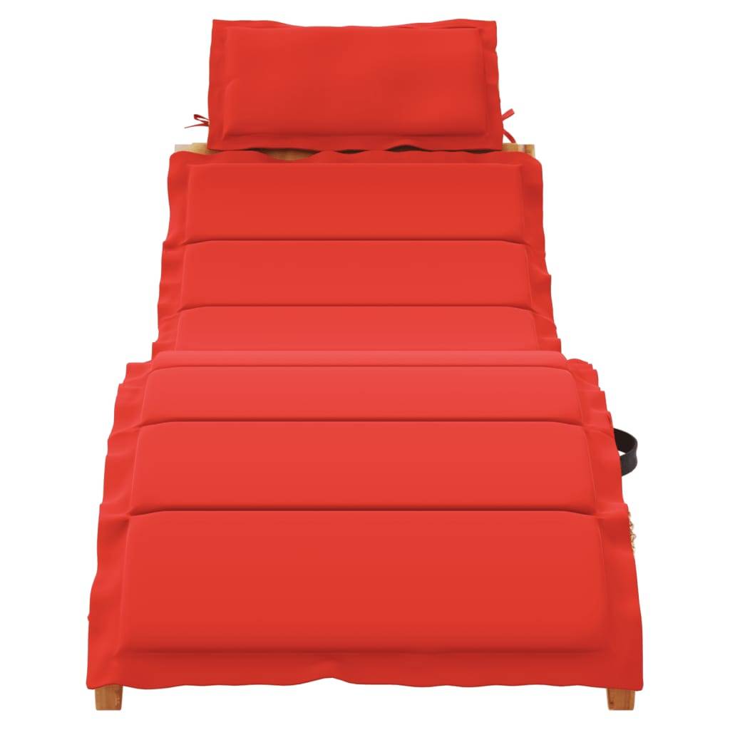 Chaise longue avec coussin rouge en bois d'acacia massif 184 x 55 x 65 cm (pliée : 92 x 55 x 20 cm) - PANGIVO - Image 3