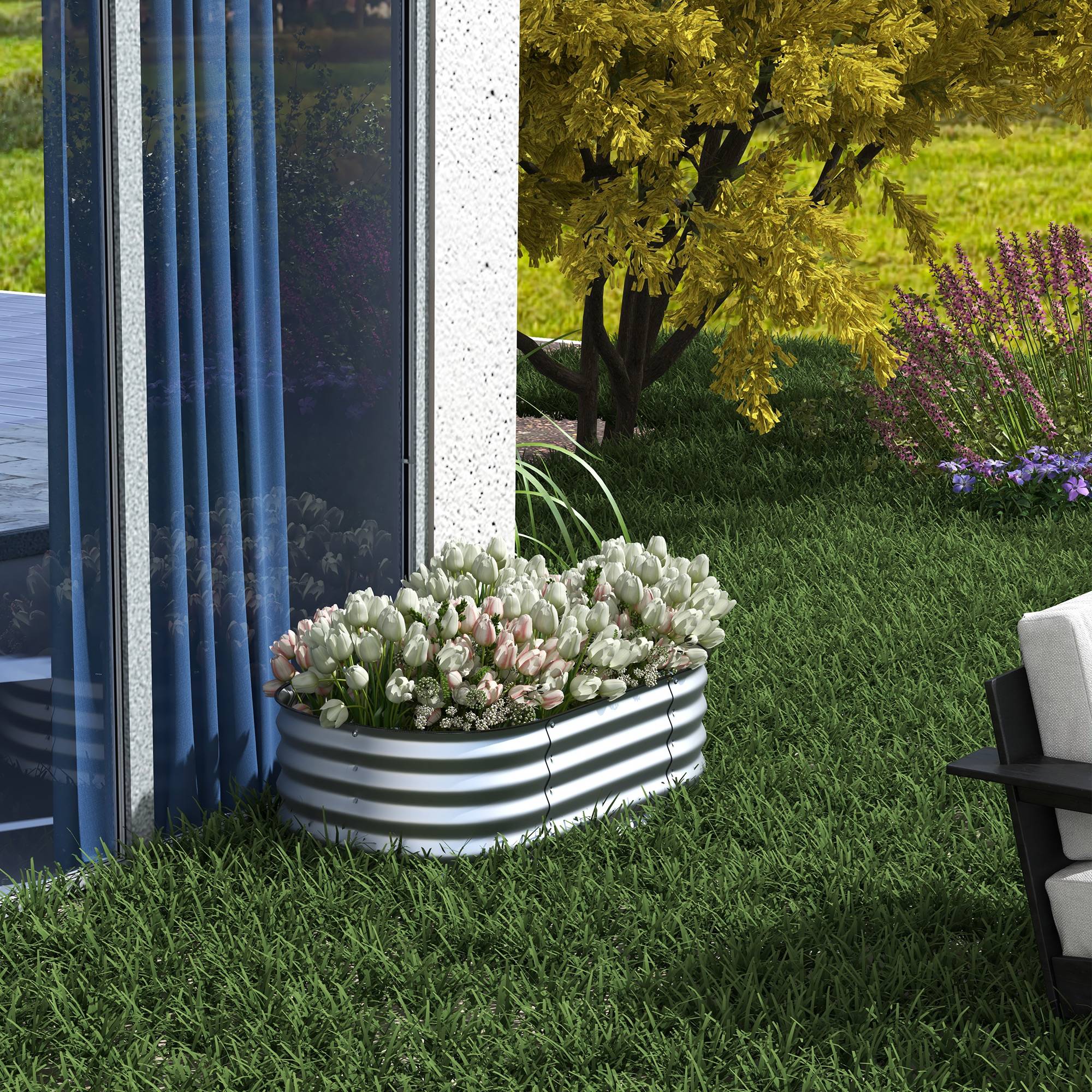 Potager surélevé modulaire fond ouvert 105 x 62 x 30 cm argent bac potager jardin extérieur - Image 4