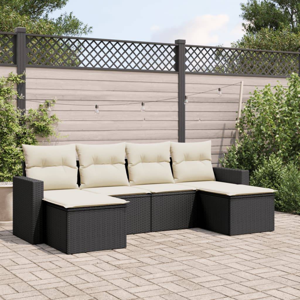 Salon de jardin bas modulable 6 pièces en poly rotin pour détente en extérieur Noir – ComfortXL Outdoor Living - Image 1