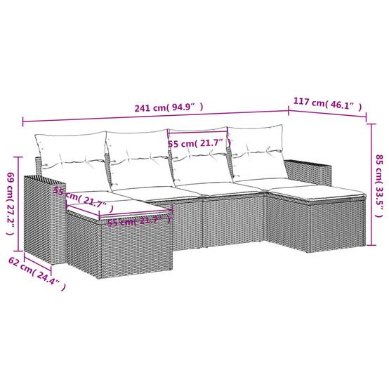 Salon de jardin bas modulable 6 pièces en poly rotin pour détente en extérieur Noir – ComfortXL Outdoor Living - Image 3