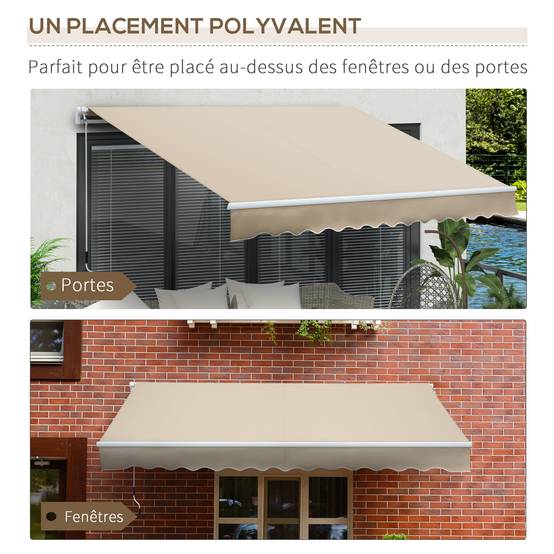Store banne Manuel rétractable Angle Réglable Aluminium Polyester imperméabilisé 3,5L x 2,5l m Beige - Image 7