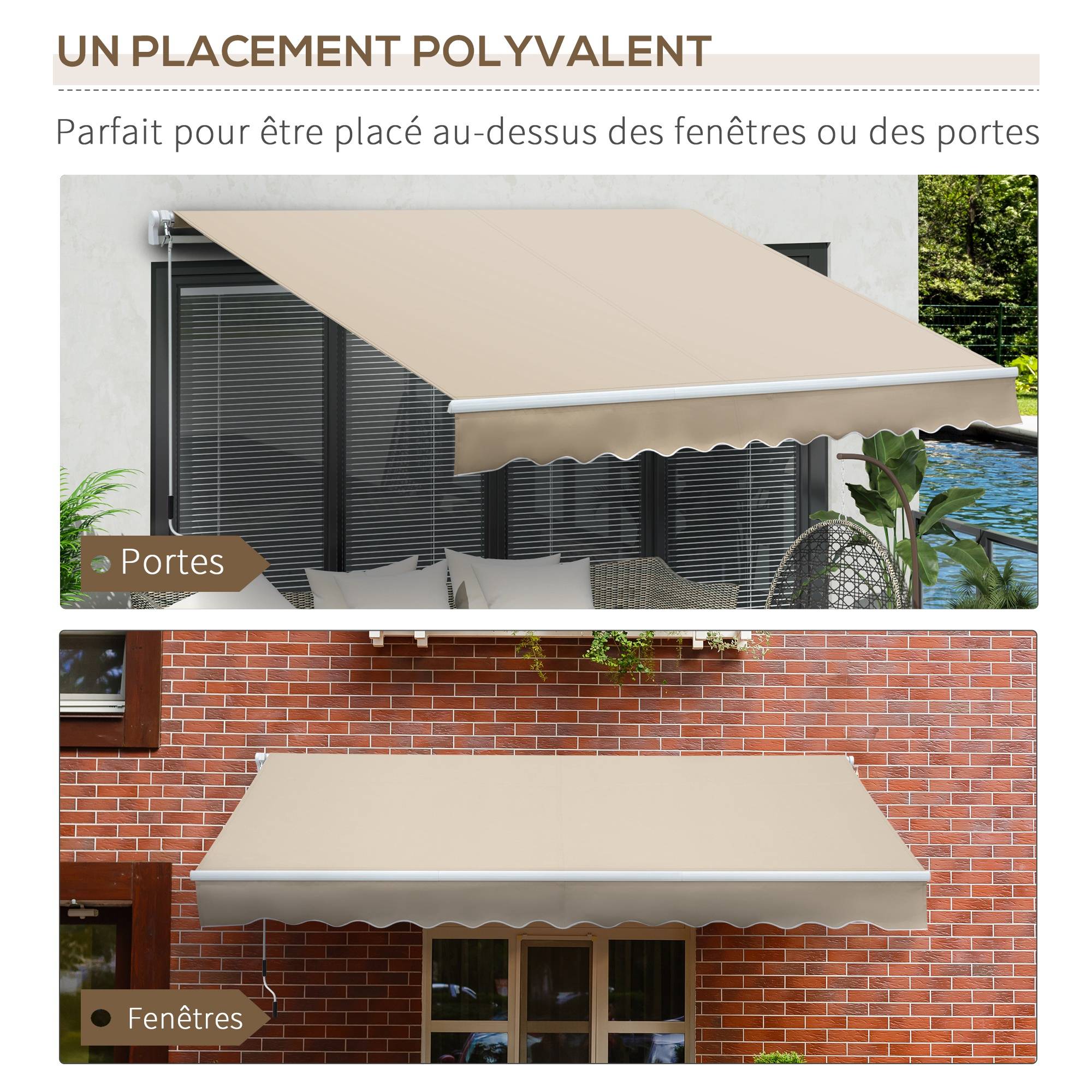 Store banne Manuel rétractable Angle Réglable Aluminium Polyester imperméabilisé 3,5L x 2,5l m Beige - Image 7