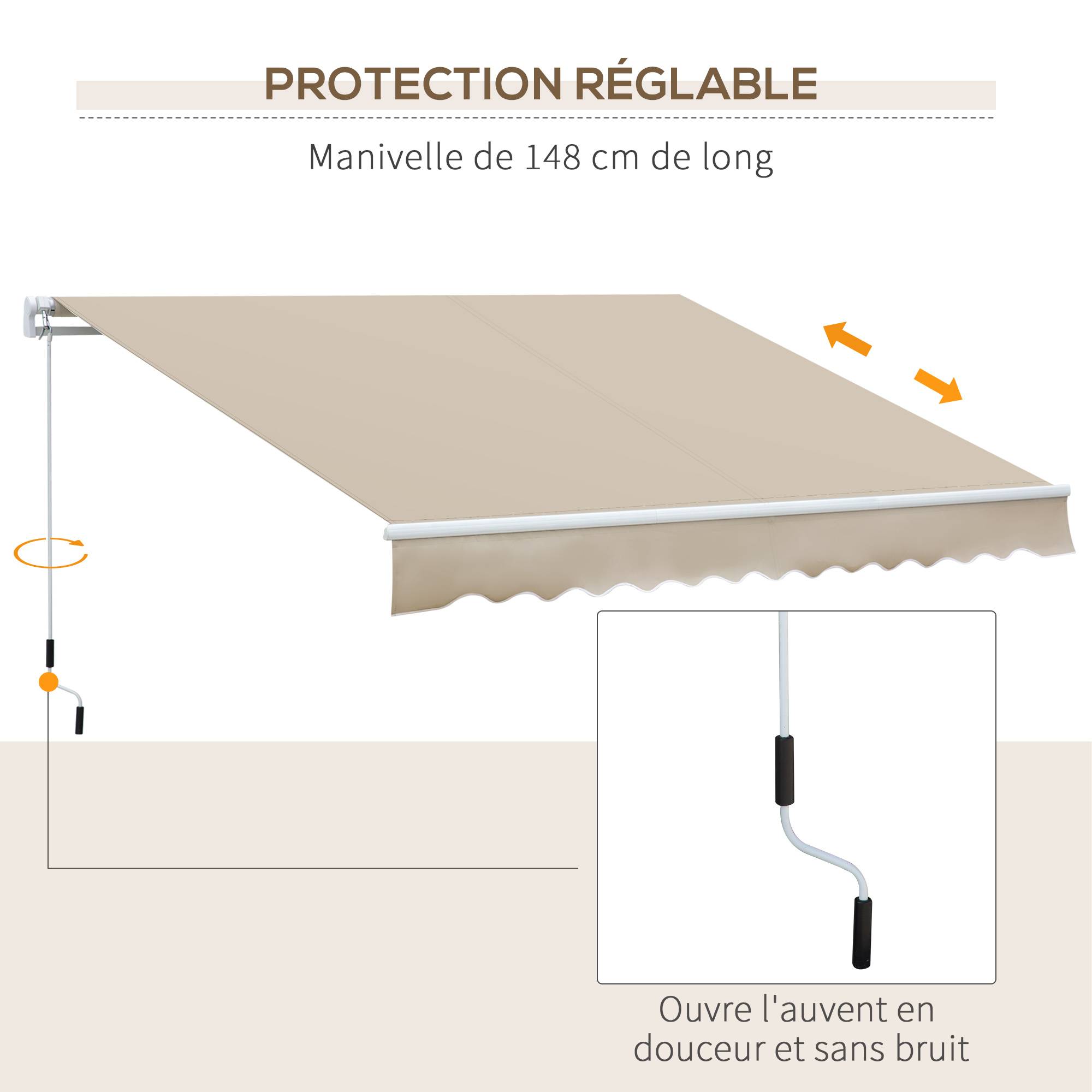 Store banne Manuel rétractable Angle Réglable Aluminium Polyester imperméabilisé 3,5L x 2,5l m Beige - Image 8