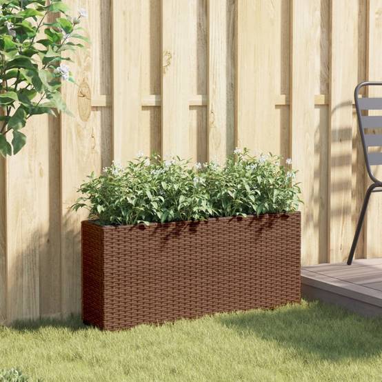 Jardinière, Bac à fleurs, Pot de fleurs avec 2 pots marron 90x20x40 cm résine tressée - Image 3