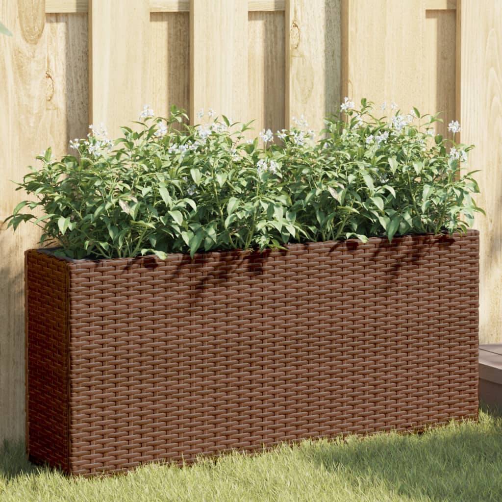 Jardinière, Bac à fleurs, Pot de fleurs avec 2 pots marron 90x20x40 cm résine tressée - Image 2
