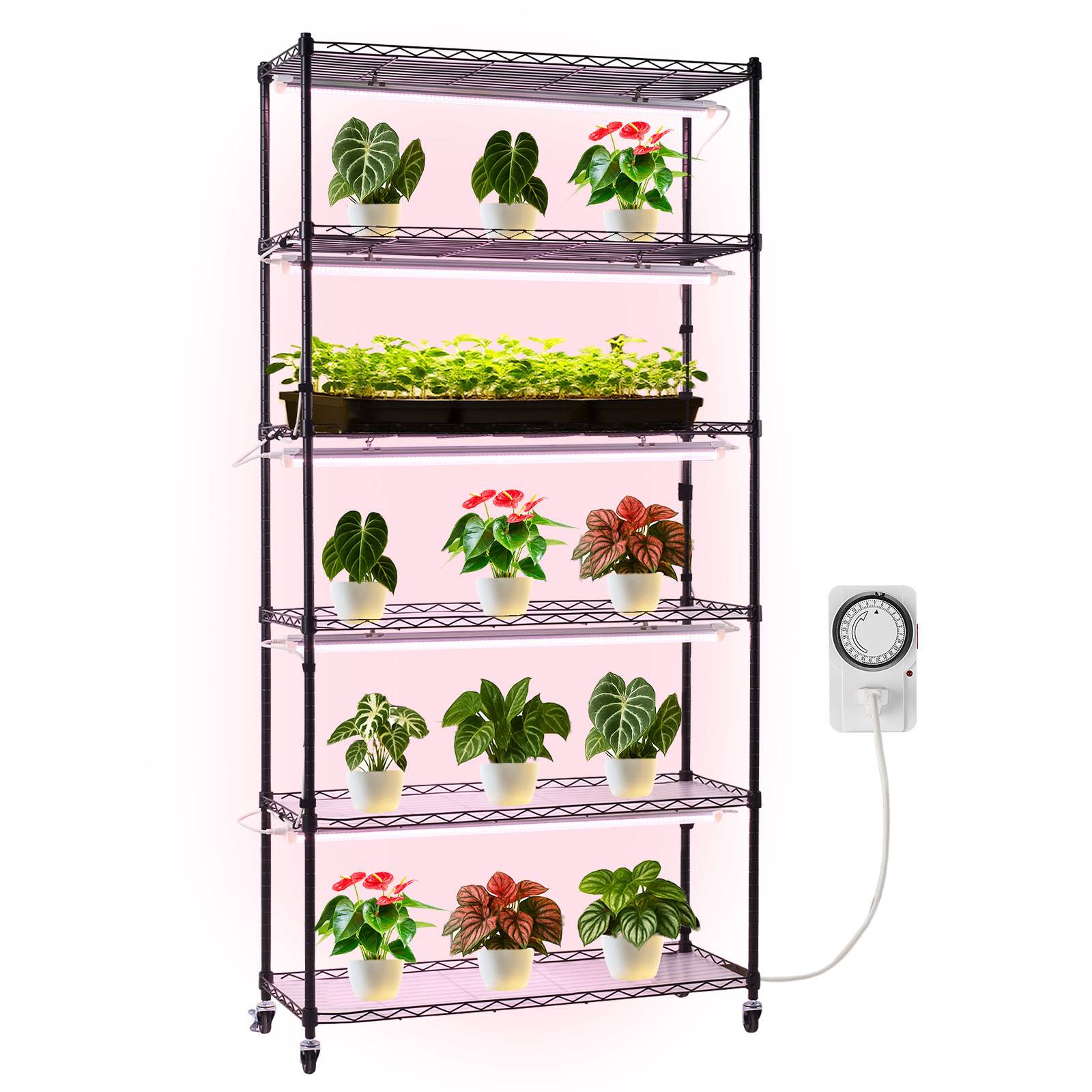 Vevor - VEVOR Support plantes intérieur 6 niveaux 180 cm, LED 150 W spectre complet 3800K, minuterie 24 h, roulettes pivotantes, étagères réglables. - Image 1