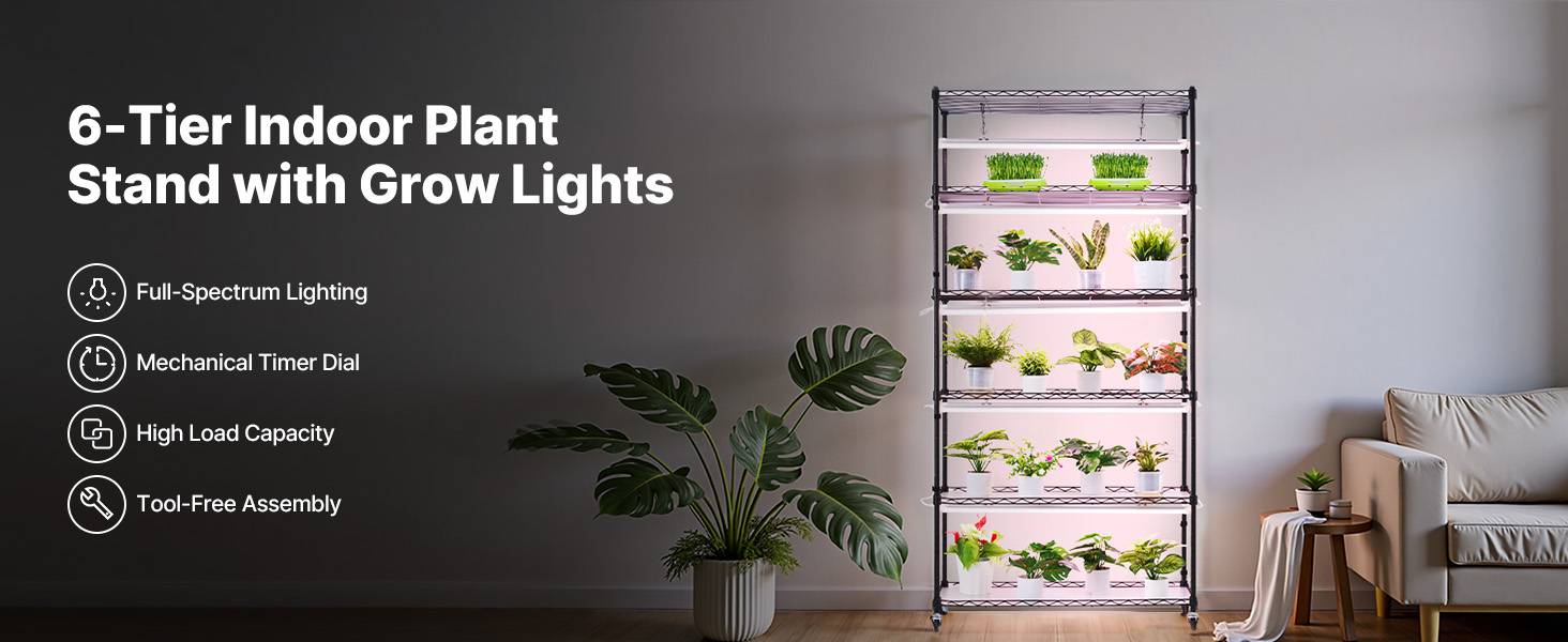 Vevor - VEVOR Support plantes intérieur 6 niveaux 180 cm, LED 150 W spectre complet 3800K, minuterie 24 h, roulettes pivotantes, étagères réglables. - Image 9