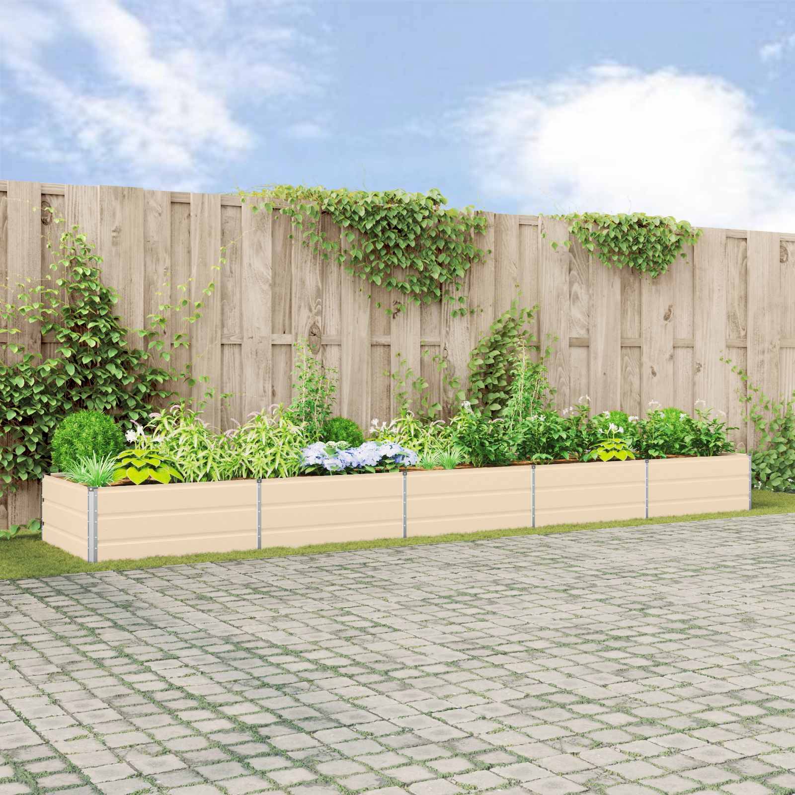 Très Grand Bac à Fleurs Acier Galvanisé 480x100x45 cm Ivoire - ComfortXL Outdoor Living - Image 1