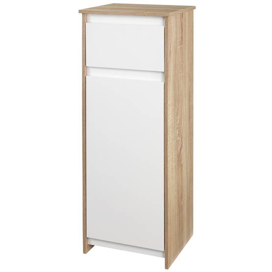 Meuble salle de bain avec tiroir, porte et système anti-basculement, rangement compact blanc naturel 32,6x30x90 cm - Image 1